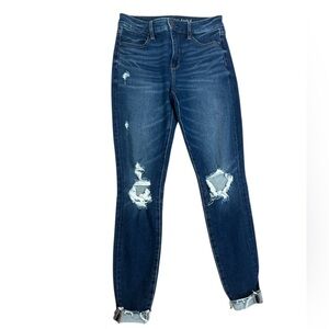 American Eagle Medium Wash Dream Jean Hi-Rise Jegging Distressed Womens 6 Long